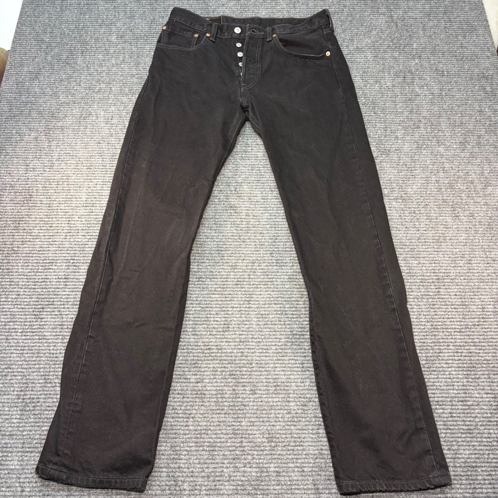 Levis 501 Original Fit Black Denim Jeans Mens 32x34 Button Fly Straight Leg - Picture 2 of 8
